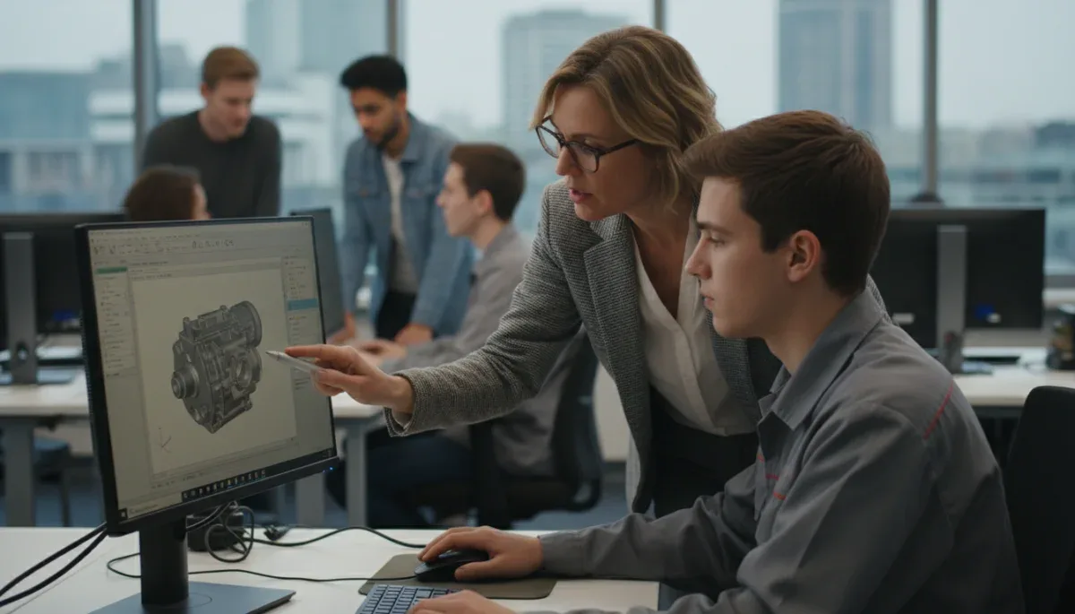Mentor guidant un étudiant dans l'application de compétences pratiques.