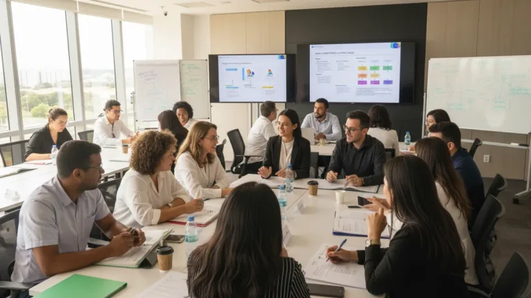 Éducateurs brésiliens discutant des directives du programme MEC 2026 dans un atelier