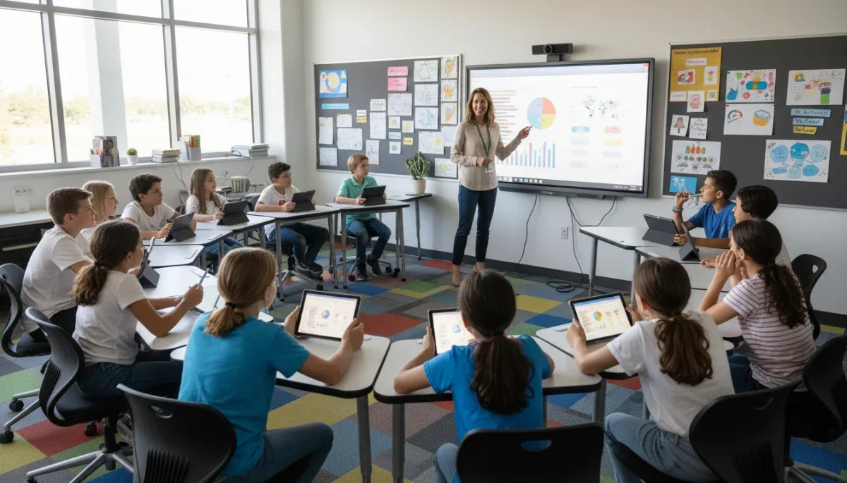 Classe innovante avec des élèves engagés dans un apprentissage actif basé sur le nouveau programme